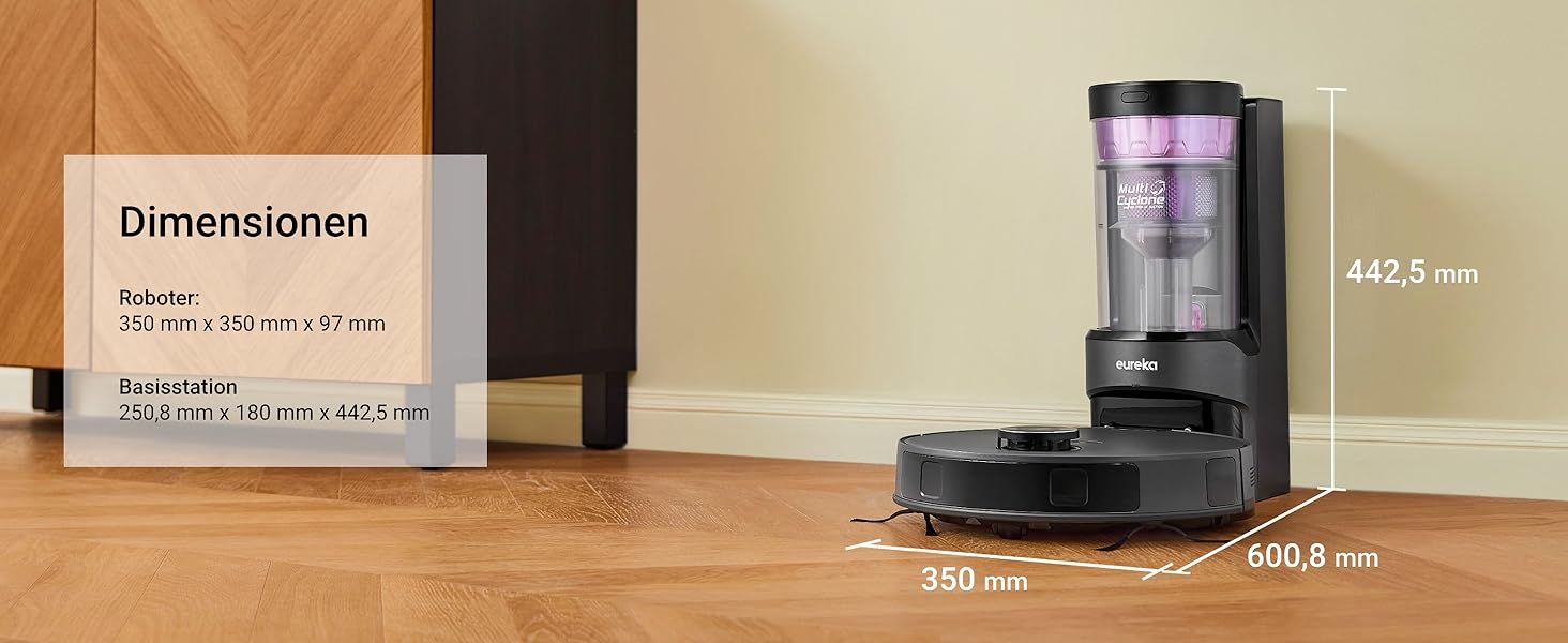 Робот-пилосос Eureka E20 Plus: 8000 Pa, самостійна очистка, DuoDetect AI, білий/чорний