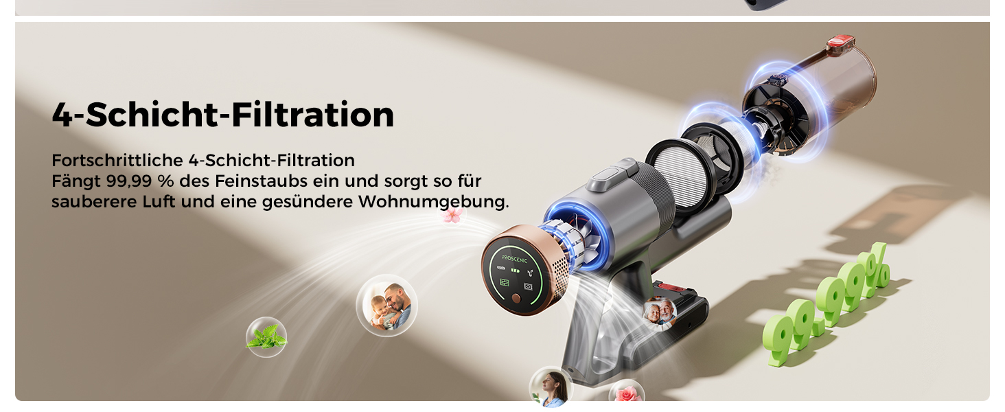 Proscenic P11 Ultra: Акумуляторний пилосос бездротовий, легкий, з турбо-режимом 50Kpa, 50хв роботи, сенсорний екран, для килимів, паркету, авто, шерсті тварин - золотий