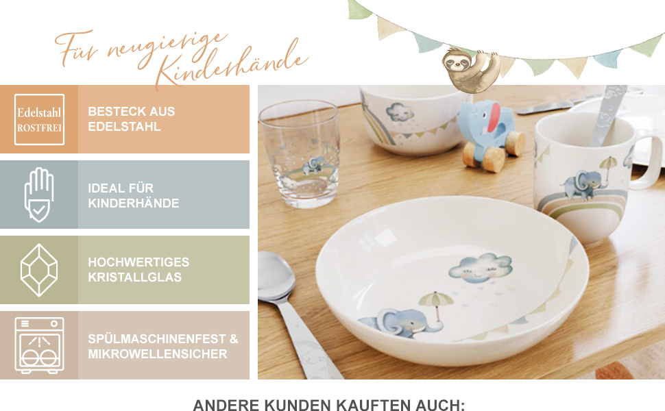 Набір дитячого посуду Villeroy & Boch Boho Kids 'Roar like a lion' (3 шт.) Бежевий, для миття в посудомийній машині, з мікрохвильовкою, з зображенням лева та мавпи, преміум-посуд