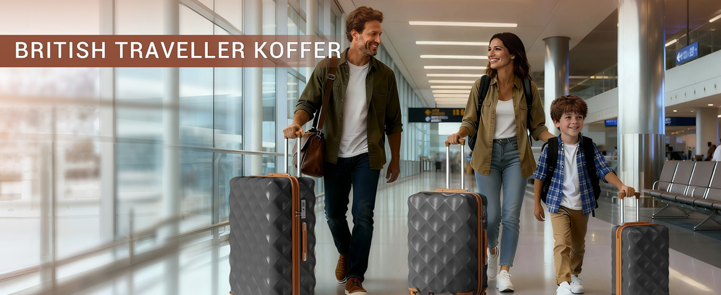 Набір валіз British Traveller з жорстким корпусом, 3 предмети, замок TSA (Сірий, 34л + 57л + велика валіза)