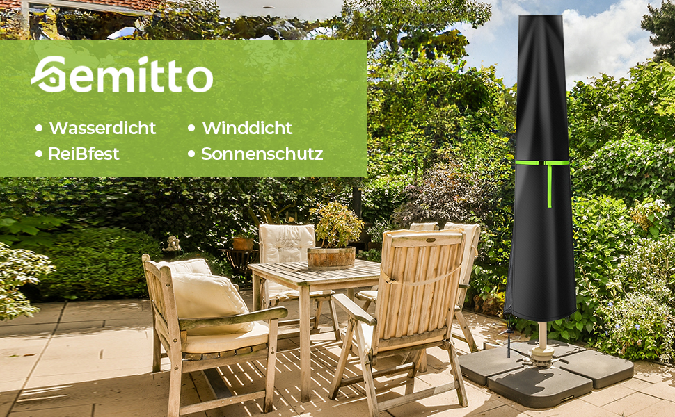 Чохол для парасольки GEMITTO, захисна накидка для парасольки, водонепроникний, для парасольки від 2 до 4 м, 420D, захист від сонця та вітру