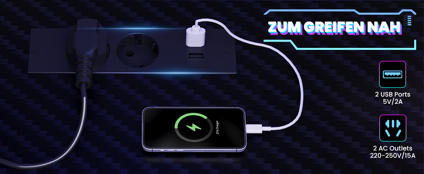 Ігровий стіл Youdenova L-подібний з LED, розеткою та USB, кутовий з полицею та перфорованою стінкою, 120x80 см, чорний карбон