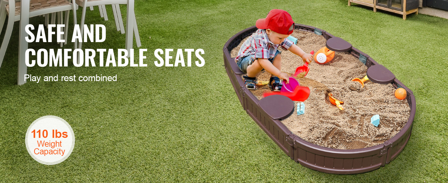 Дерев'яний пісочниця VEVOR з кришкою, восьмигранна, з 4 місцями для сидіння та підстилкою, для дітей 3-12 років, для саду, подарунок для хлопчиків та дівчаток (пластик + овал)
