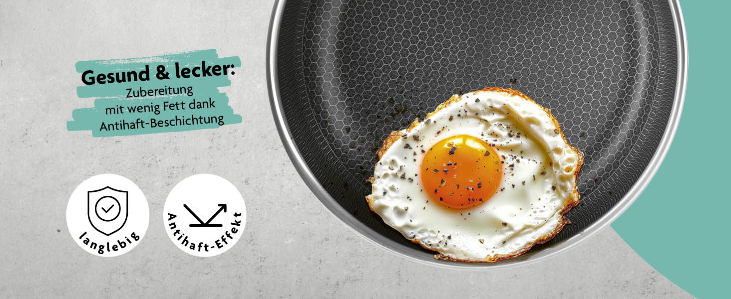 Сковорода Kochwerk Rachs з рифленою поверхнею ⌀28 см | Сковорода з нержавіючої сталі з антипригарним покриттям та високим бортиком | Підходить для всіх типів плит | Стійка до подряпин та придатна для духовки | З рецептами ⌀28 см