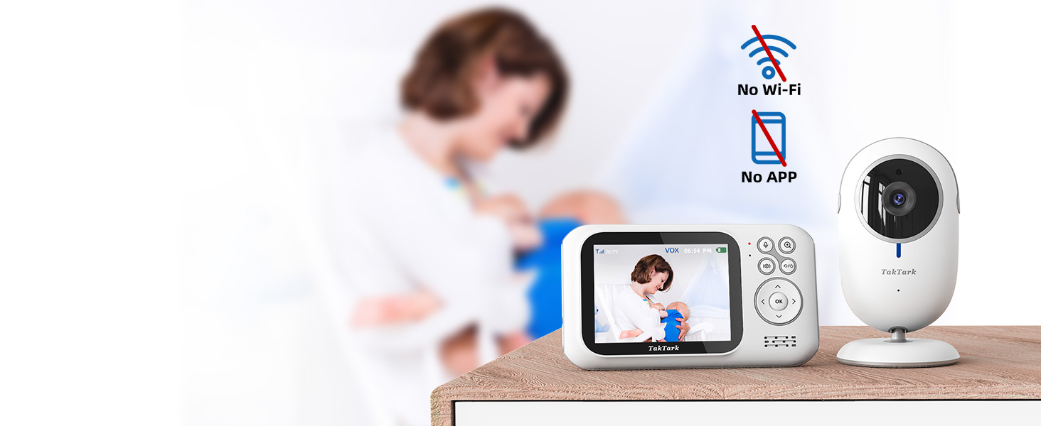 Відеоняня TakTark з камерою та монітором 3.2'', дитячий відеомонітор з зумом, функцією VOX, двостороннім зв'язком, нічним баченням та термометром
