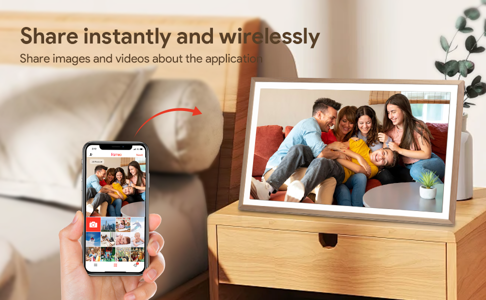 Frameo Цифровий фоторамка 15.6 дюймів Wi-Fi, FHD IPS сенсорний екран, 32GB, віддалене завантаження фото та відео, календар, погода, музика