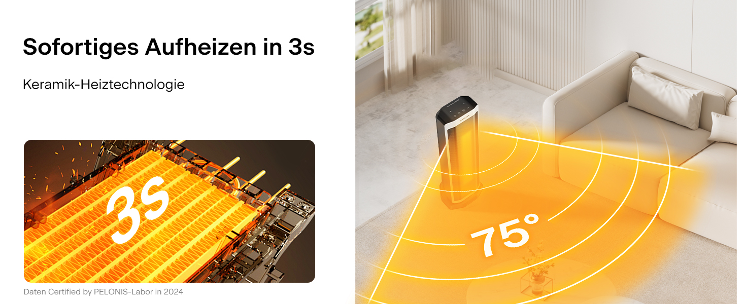 Електрична теплова гармата PELONIS 2000W, керамічна, з термостатом та таймером, захист від перекидання та перегріву, чорна