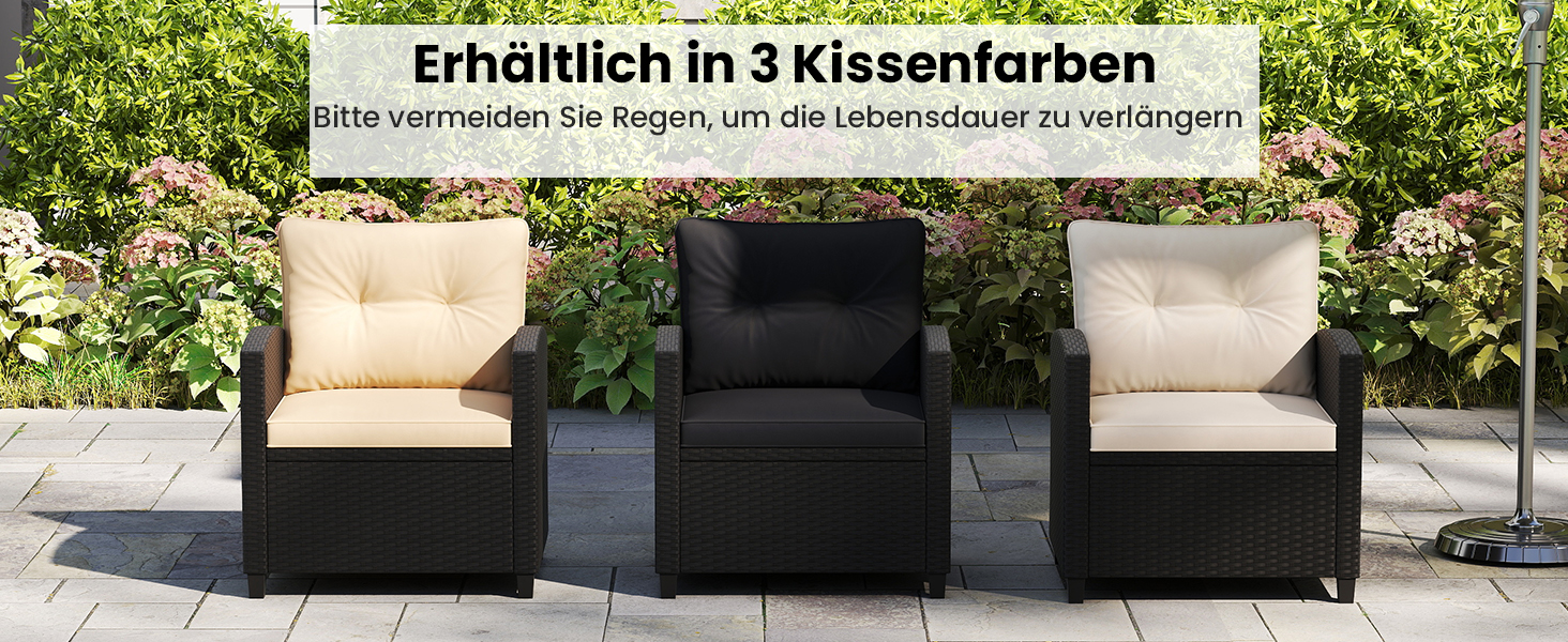 Садовий набір меблів GIANTEX з ротангу для балкона та тераси: 2 крісла та стіл, коричневий ротанг + коричневі подушки