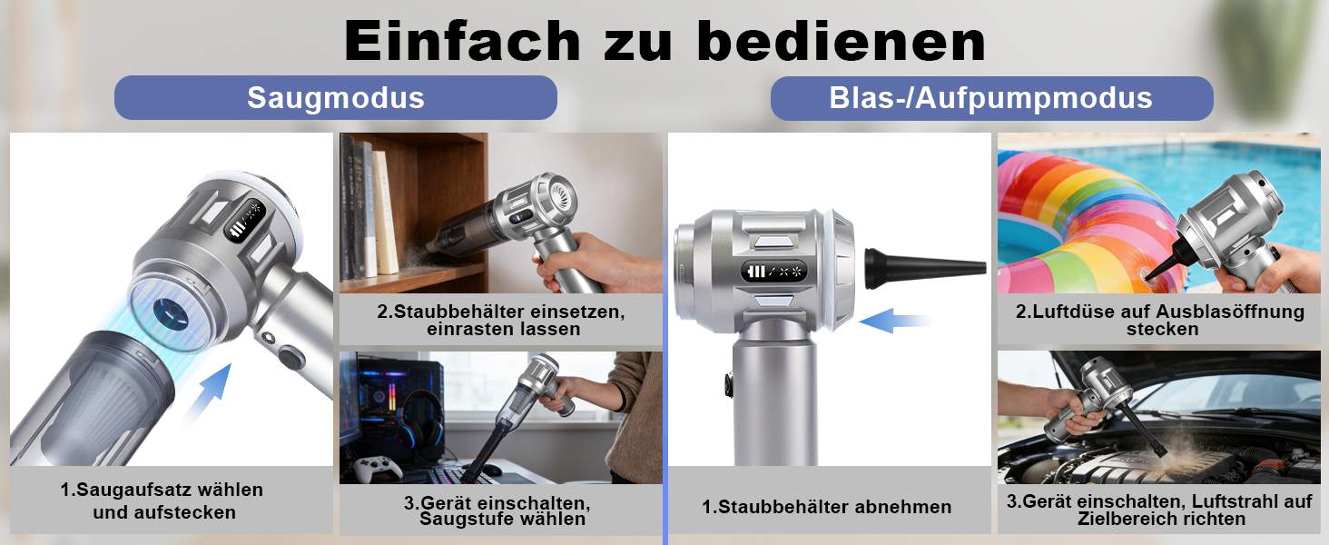 Акумуляторний ручний пилосмок Citybee 4 в 1, бездротовий міні-пилосмок для авто та дому, 25000Па, безщітковий двигун, 3 режими потужності, сріблястий