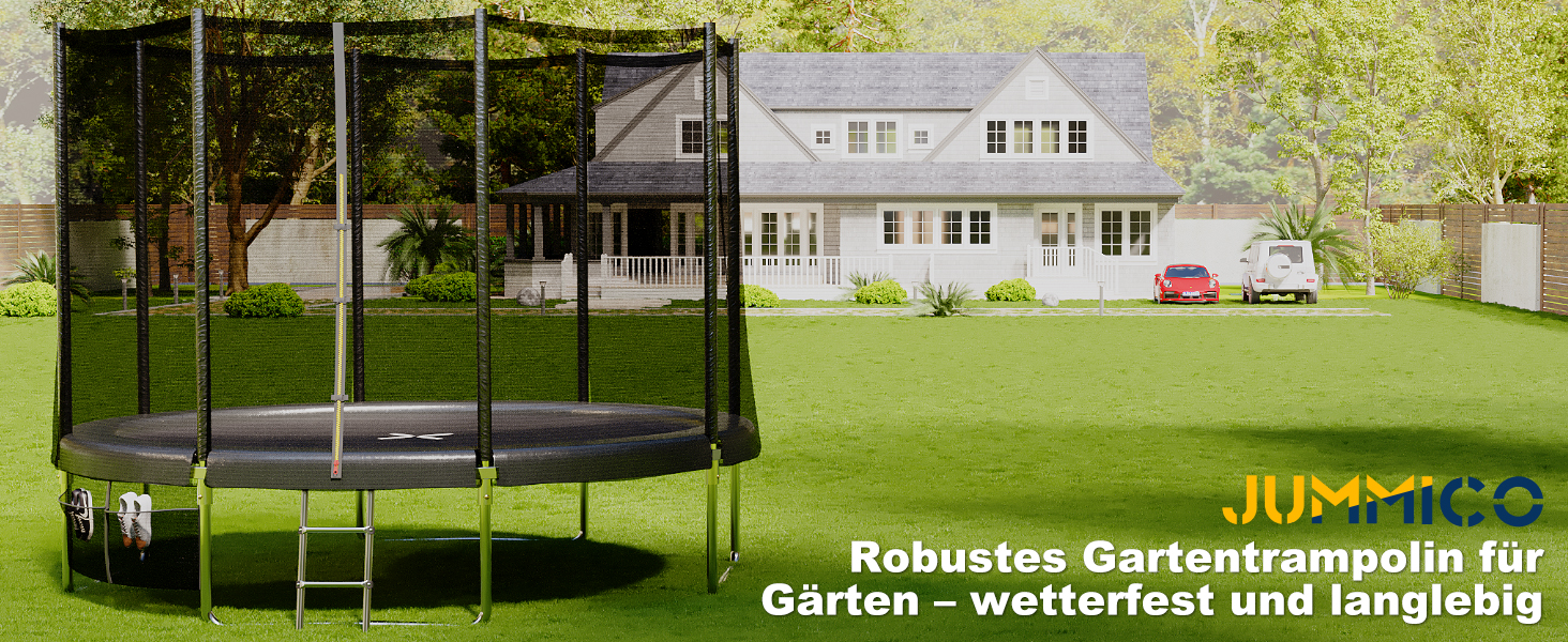 Батут JUMMICO вуличний Ø 228 см з драбиною та кишенею для речей, чорний - безпечний батут для дітей з сертифікацією GS