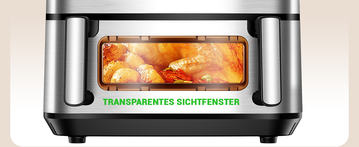 Фритюрниця повітряна XXL з двома камерами | 12л, 8-в-1, регулювання температури, сенсорний екран, до 200°C, для смаження без олії (срібна)