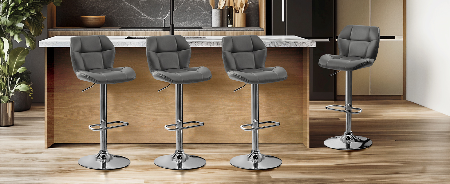 Барні стільці Yaheetech, комплект 2 шт, регульована висота, 360° обертання, з підніжкою, для кухні, чорний/сірий