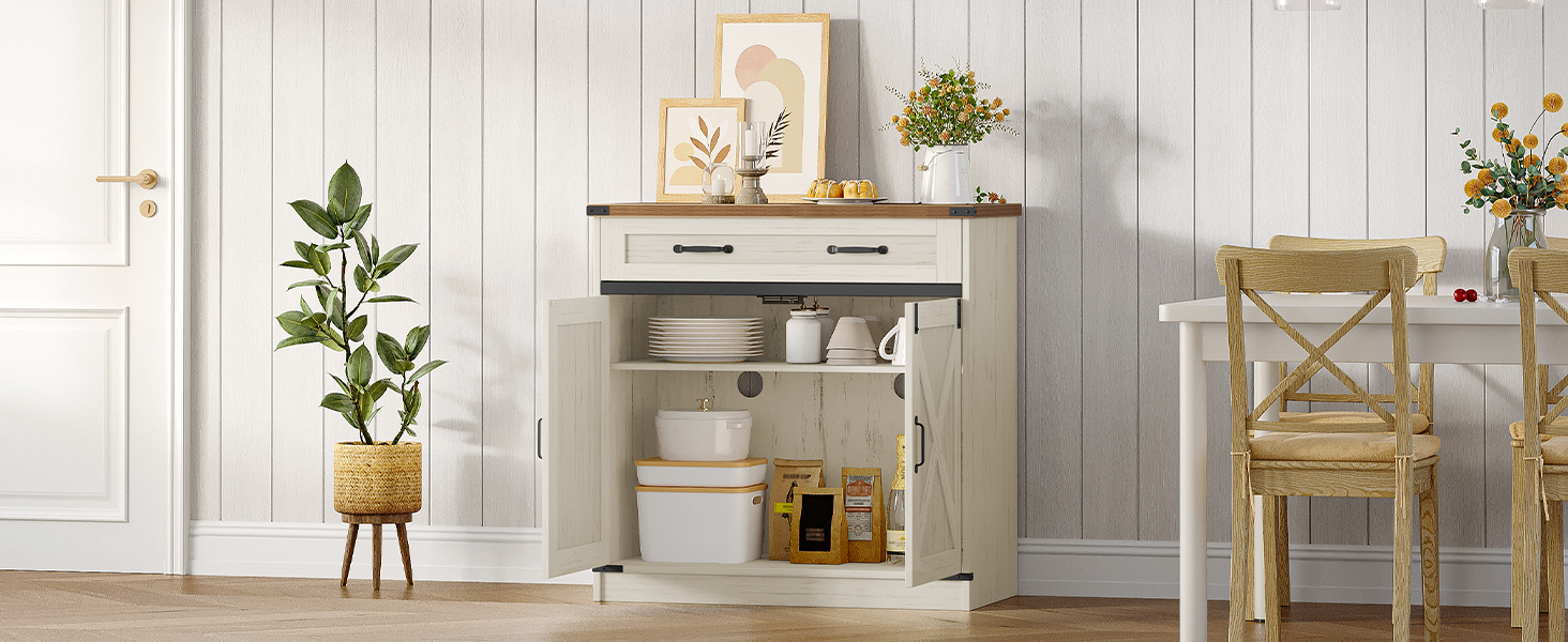 Кухонна шафка Hzuaneri з шухлядою, шафа для зберігання з 2 дверцятами, регульовані полиці, стиль кантрі, для кухні/вітальні, вінтажний коричнево-білий SC94814X (40x80x80 см)