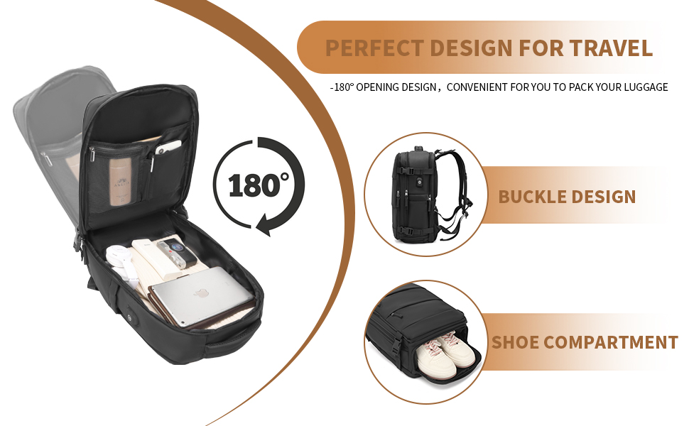 KONO Рюкзак для ручної поклажі 42x30x20, рюкзак для ноутбука 25L, Outdoor, для подорожей, спорту, Weekender з відділенням для взуття, чорний