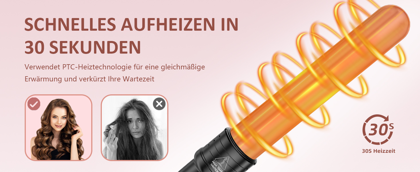 Локшик для волосся NWOUIIAY 6 в 1 з LCD-дисплеєм, керамічне покриття, мультифункціональний, змінне насадки, для великих та маленьких локонів, рукавички, регулювання температури, рожевий