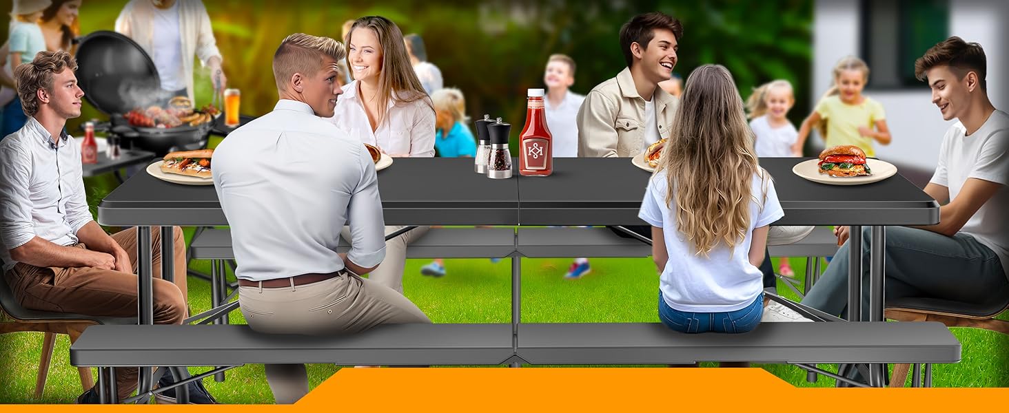Стол KESSER® для пікніка, кемпінгу та саду, розкладний, 183x76 см, на 6 осіб, з чохлом та ручкою, антрацит