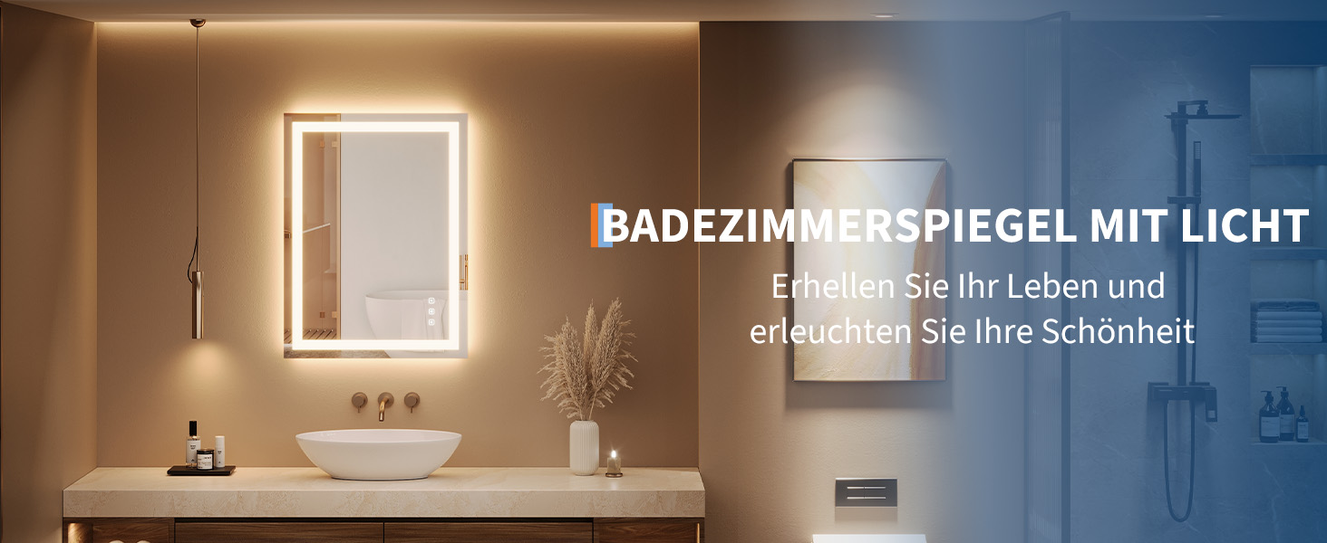 Дзеркало для ванної кімнати Porto Alegre з підсвічуванням, 60x80 см, протизапітніння, 3 кольори світла, регулювання яскравості, LED, сенсорне керування, прямокутне