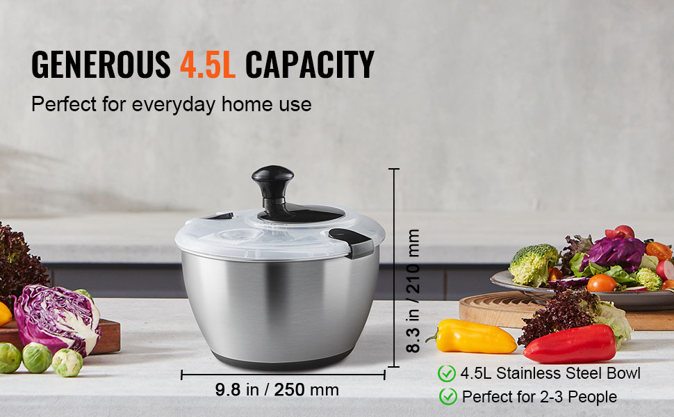 Швидка салатниця VEVOR TF901S з нержавіючої сталі SUS304, 4.5L