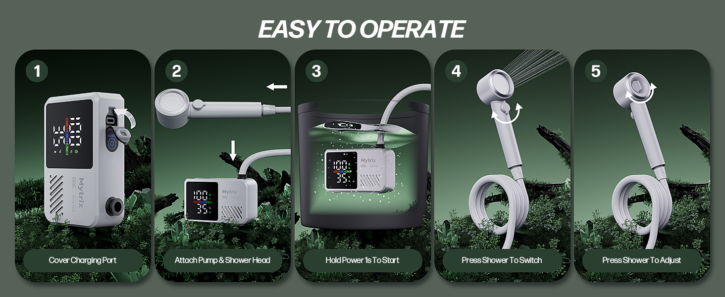 Митрікс Портативна душова система для кемпінгу: 10л/хв, акумулятор 7800mAh, 4 режими, IPX8, для подорожей та автомиття
