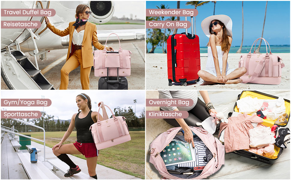 Спортивна сумка LOVEVOOK для подорожей, жіноча, 37L, рожева: Weekender, культ. сумка, відділення для взуття та мокрих речей