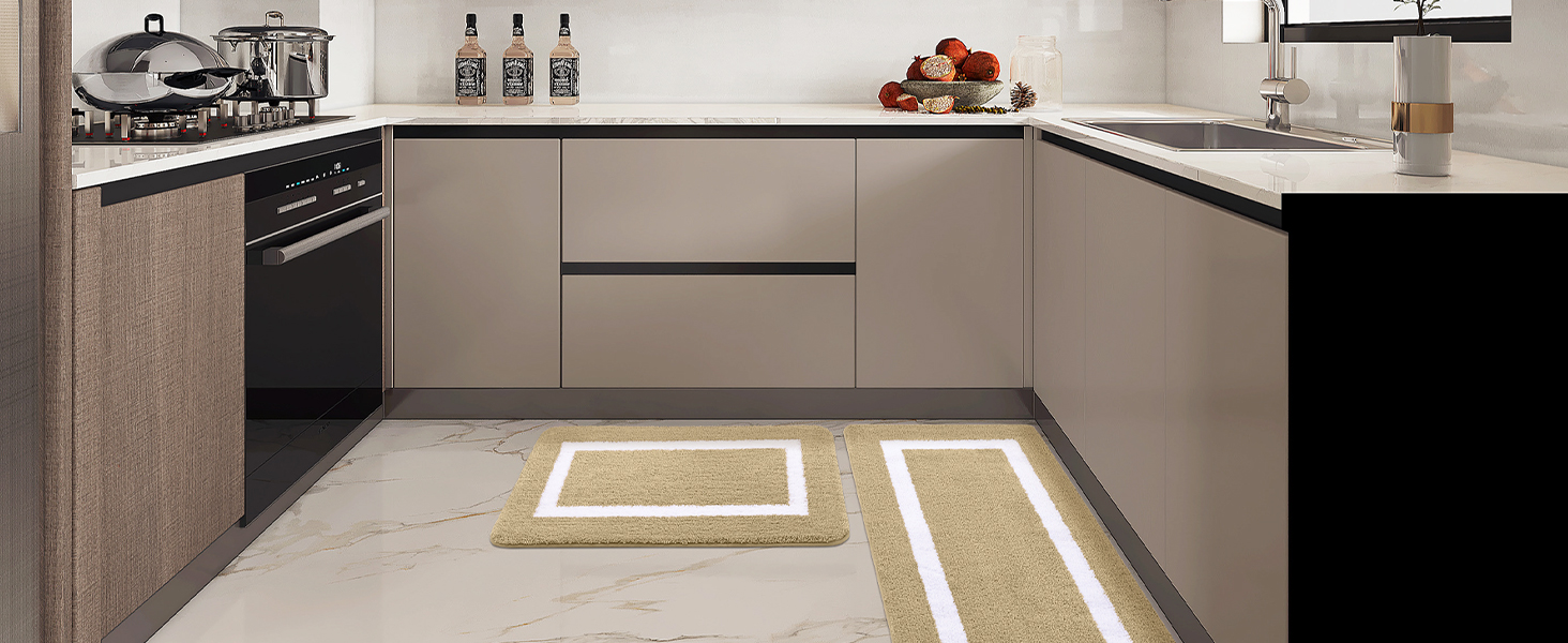 Набір килимків для ванної кімнати Homaxy: антиковзаючі, м'які, з мікрофібри, пухнасті. 2 шт. (40x60 см + 50x76 см), бежевий колір