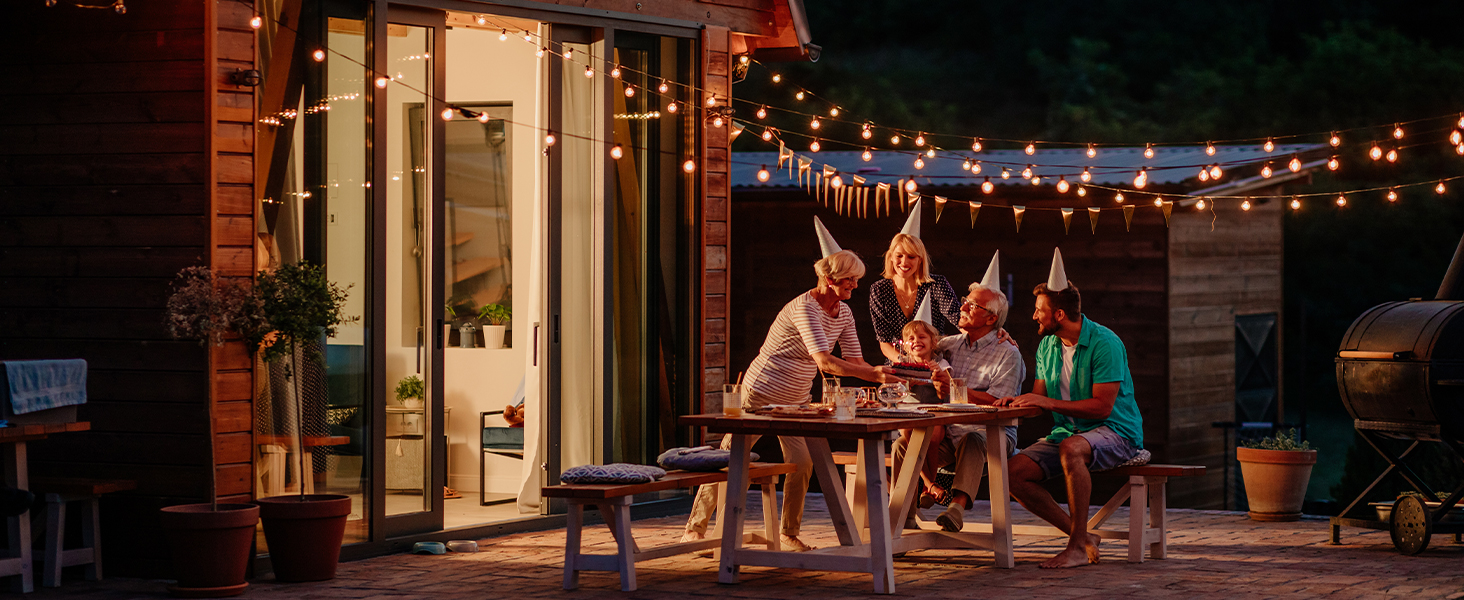 Льо́нтанка Kawaya 10 метрів, LED, для вулиці, 15+1 лампочки, IP65, вологостійка, тепле світло, для балкона, тераси, саду, весілля, заднього двору