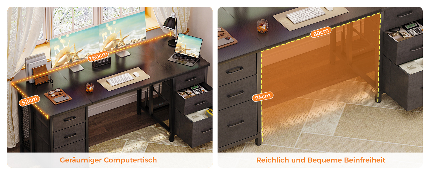 Комп'ютерний стіл Coleshome з 6 висувними ящиками, 160x52 см, білий, для дому та офісу