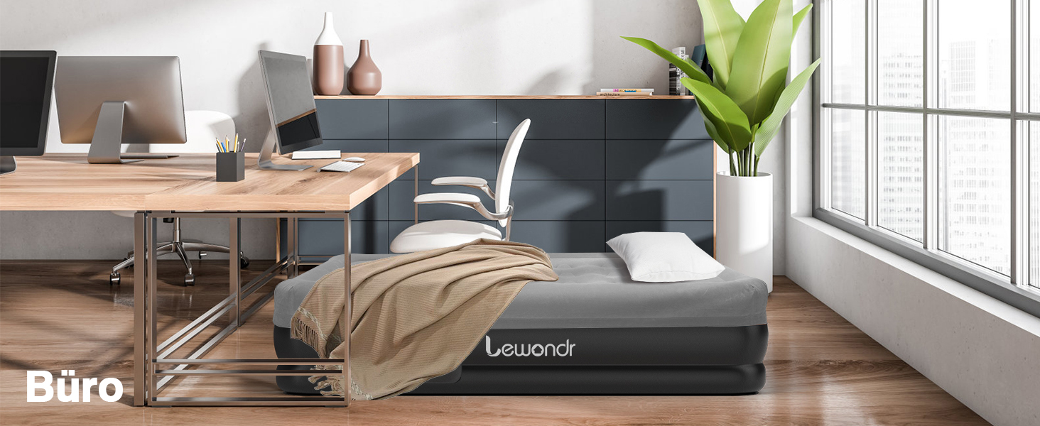 Надувне ліжко Lewondr на 2 особи з вбудованим насосом, 203x152x46 см, сірий колір, 250 кг, для кемпінгу, дому, гостей, подорожей