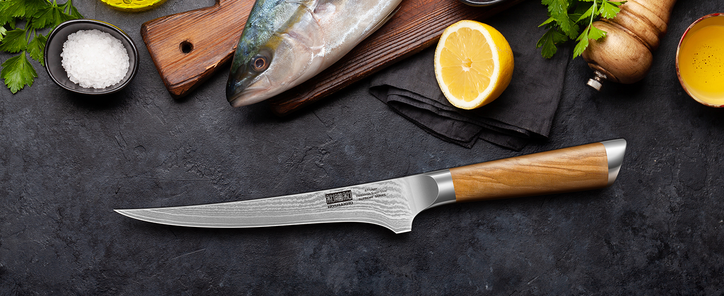 Набір кухонних ножів HOSHANHO 7 предметів: 20 см, сталь Дамаск, 67 шарів, японський, ергономічна ручка