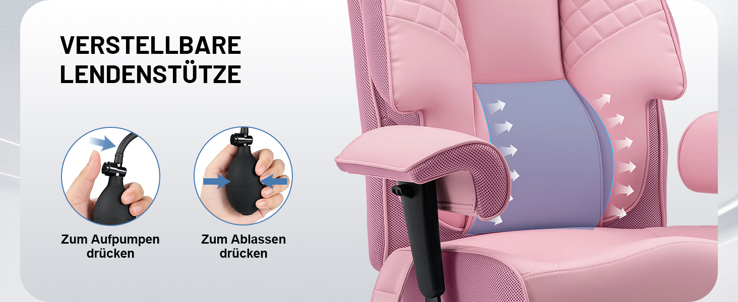 Офісний крісло HOFFREE Ergonomiczne для керівника, 220 кг, з підставкою для ніг, регульованою поперековою підтримкою, регульованою висотою підголівника, PU шкіра, чорне (рожева шкіра)
