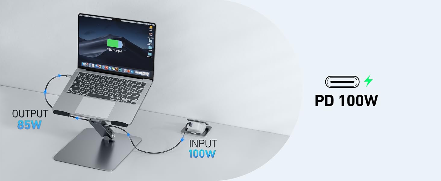 Підставка для ноутбука BENFEI з док-станцією 7-в-1 USB-C: HDMI 4K@60Hz, SD/MicroSD, Power Delivery 100W, USB 3.2 10Gbps для MacBook Pro/Air, iPad Pro, XPS, ThinkPad