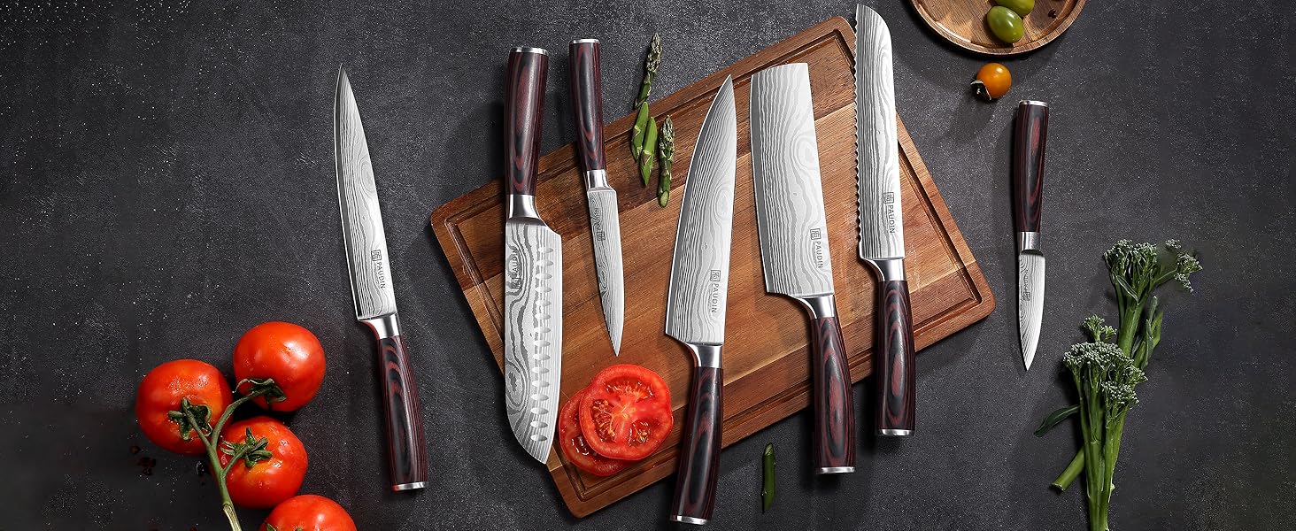 PAUDIN Profi: Набір кухонних ножів з нержавіючої сталі (7 шт.) - професійні, ергономічні, довговічні, для хобі та професійних кухарів