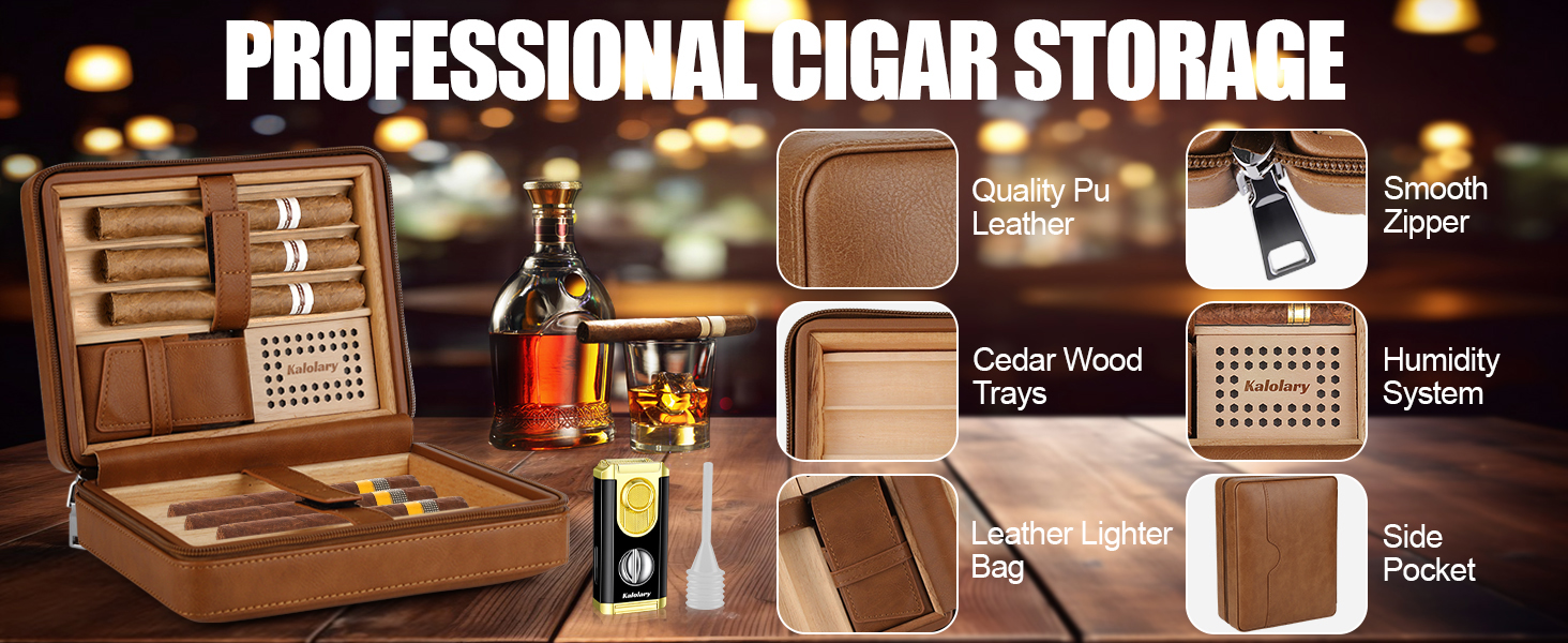 Вишуканий вологомір для сигар Kalolary з різаком, портативний, з кедровою обшивкою, вміщує до 8 сигар, чудовий подарунок для чоловіків (колір: коричневий)