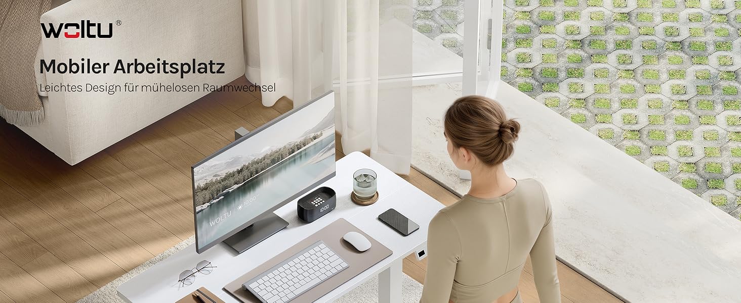 Електричний підйомний стіл WOLTU з функцією пам'яті та захистом від зіткнень, комп'ютерний стіл для дому та офісу, 100 x 48 см, білий