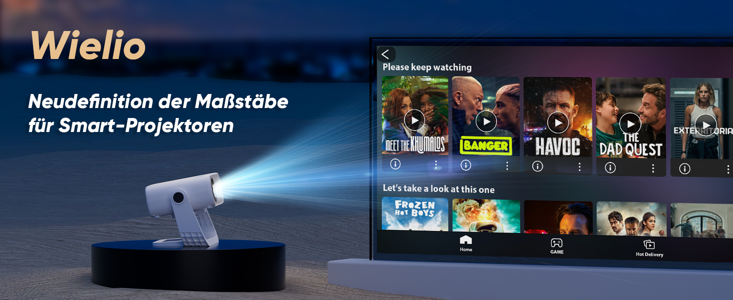 Розумний проєктор Beamer 4K Full HD 1080P, 25000 люмен, Android 11, WiFi 6, BT 5.2, обертовий штатив, для домашнього кінотеатру, сумісний з iOS/Android/Laptops, чорний