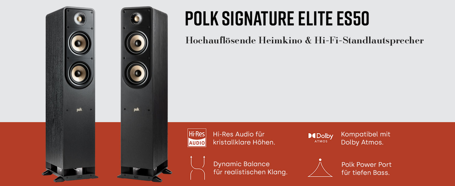 Підлогова акустика Polk Audio Signature Elite ES50 HiFi, сумісна з Hi-Res, Dolby Atmos і DTSX, біла