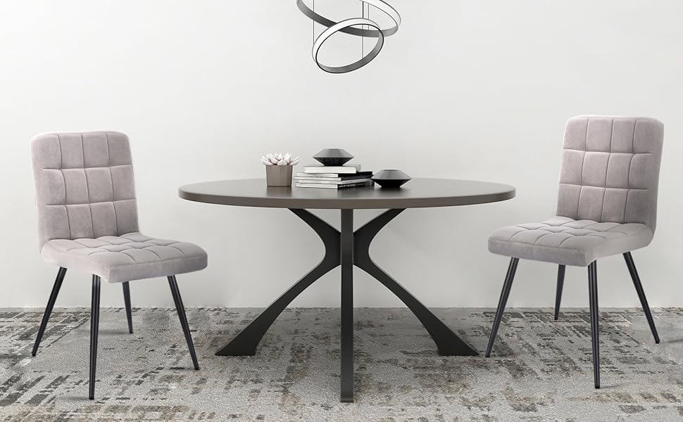 Крісла для обідньої зони Lestarain (6 шт.) - м'які крісла з велюром, для кухні та вітальні, з металевими ніжками, сіро-світлий колір (86x49x42 см)