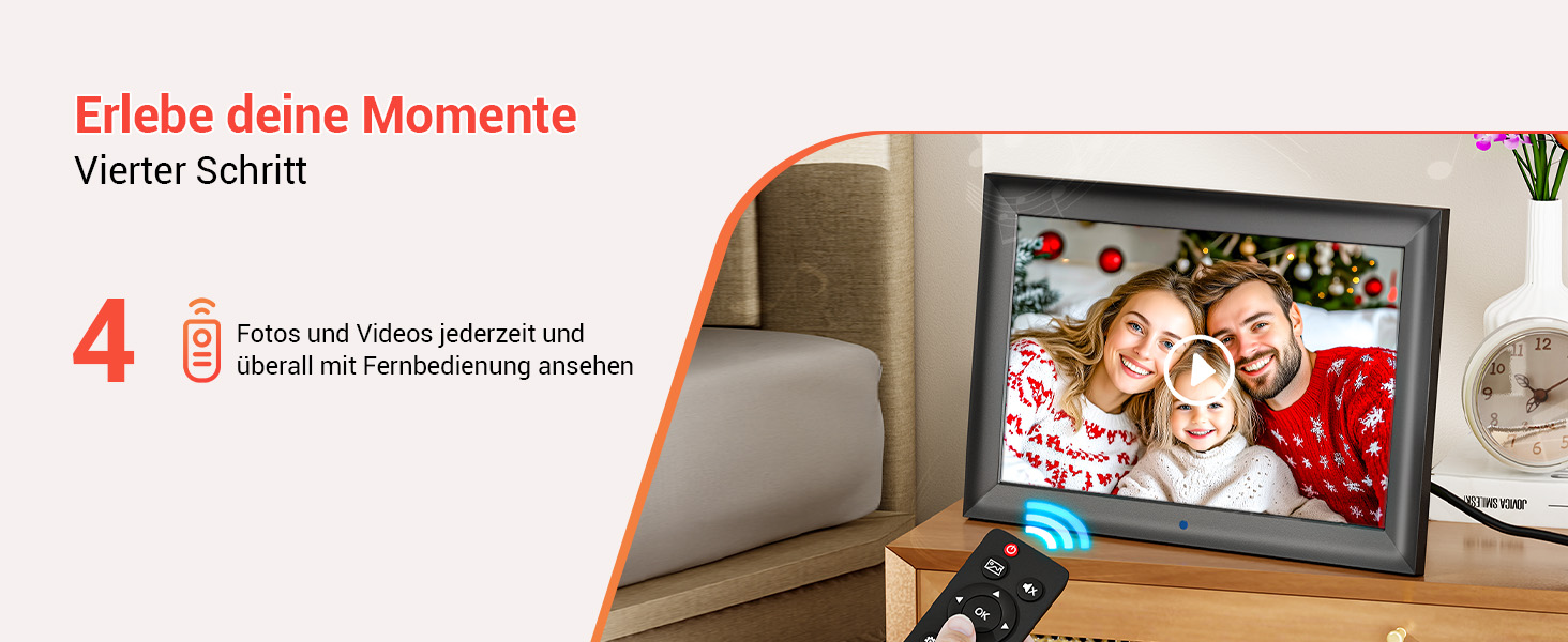 Цифровий фоторамка OBVHNUA 10.1 дюйма з IPS екраном (1280x800) та пультом, USB/SD (128GB), автоповорот, відтворення фото/музики/відео