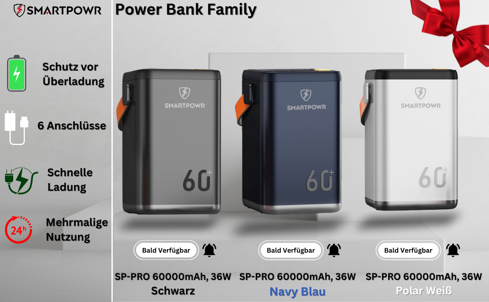 Вуличний павербанк SMARTPOWR 60000mAh 65 Вт, швидка зарядка, портативний накопичувач енергії, чорний