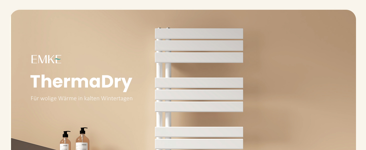 Електричний рушникосушар EMKE з термостатом, 1320x500 мм, білий, 800W