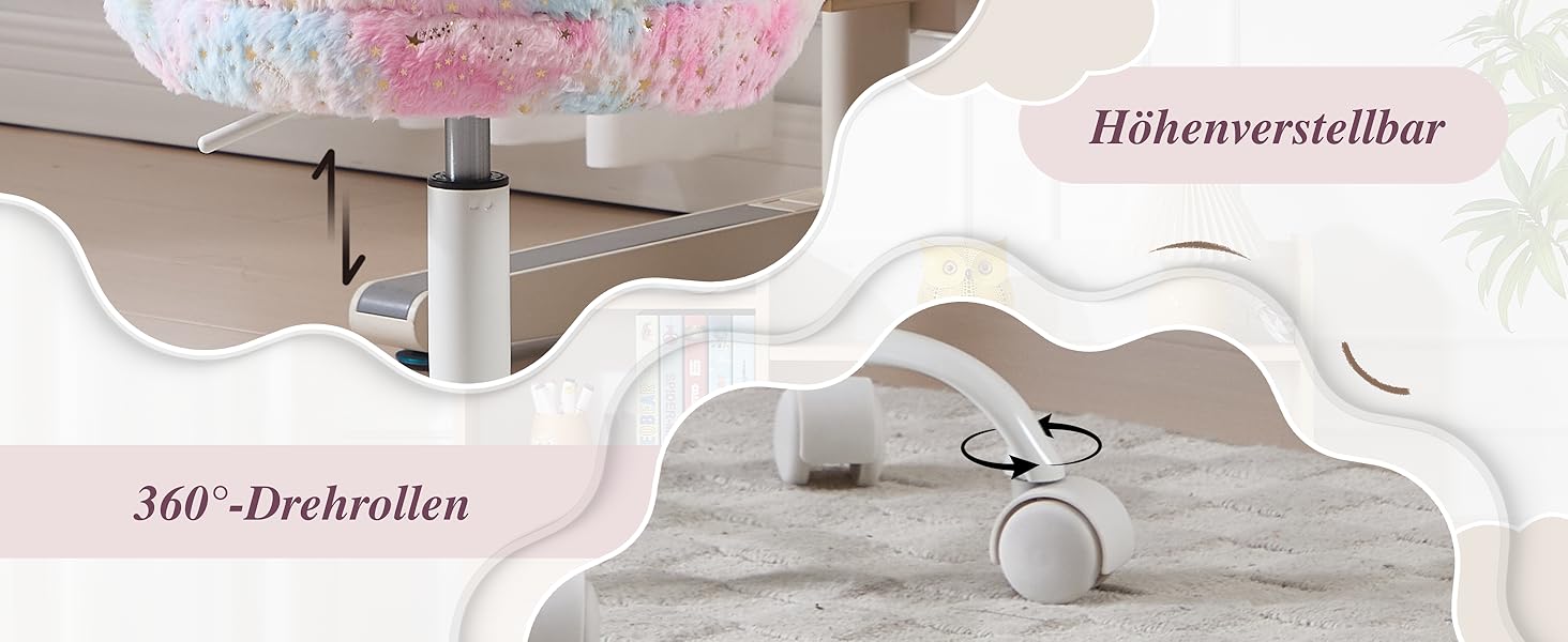 Дитячий стіл-крісло регульоване, поворотне крісло з оксамиту, крісло для навчання для дівчаток, кольоровий рожевий