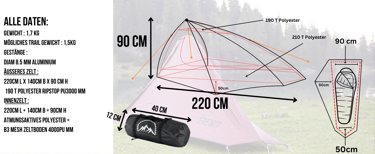 Намет GOALPINE Eremit для 1-2 осіб, водонепроникний 4000 мм, ультралегкий, 3-4 сезони, для туризму, гірських походів та велотуризму (коричневий)