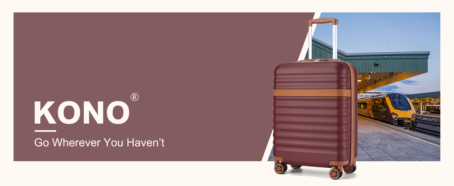 Чемодан-валіза KONO Mittelgroß (L) з ABS+PC, 4 колеса, TSA-замок (червоний/коричневий)