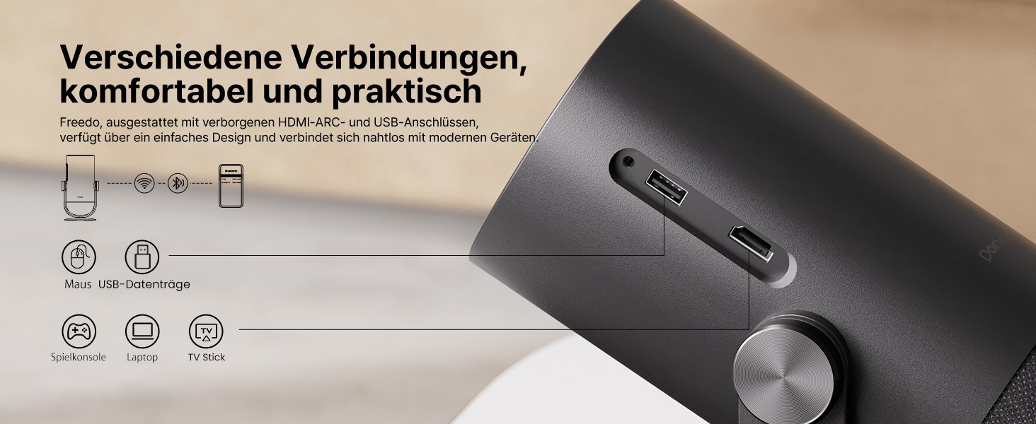 Портативний проєктор Dangbei Freedo з акумулятором, 450 ISO люмен, Google TV & Netflix, Dolby Audio, 1080P, HDR10, 165° нахил, Smart проєктор з WiFi & Bluetooth для дому та відпочинку на природі, 2,5 години роботи, з чохлом