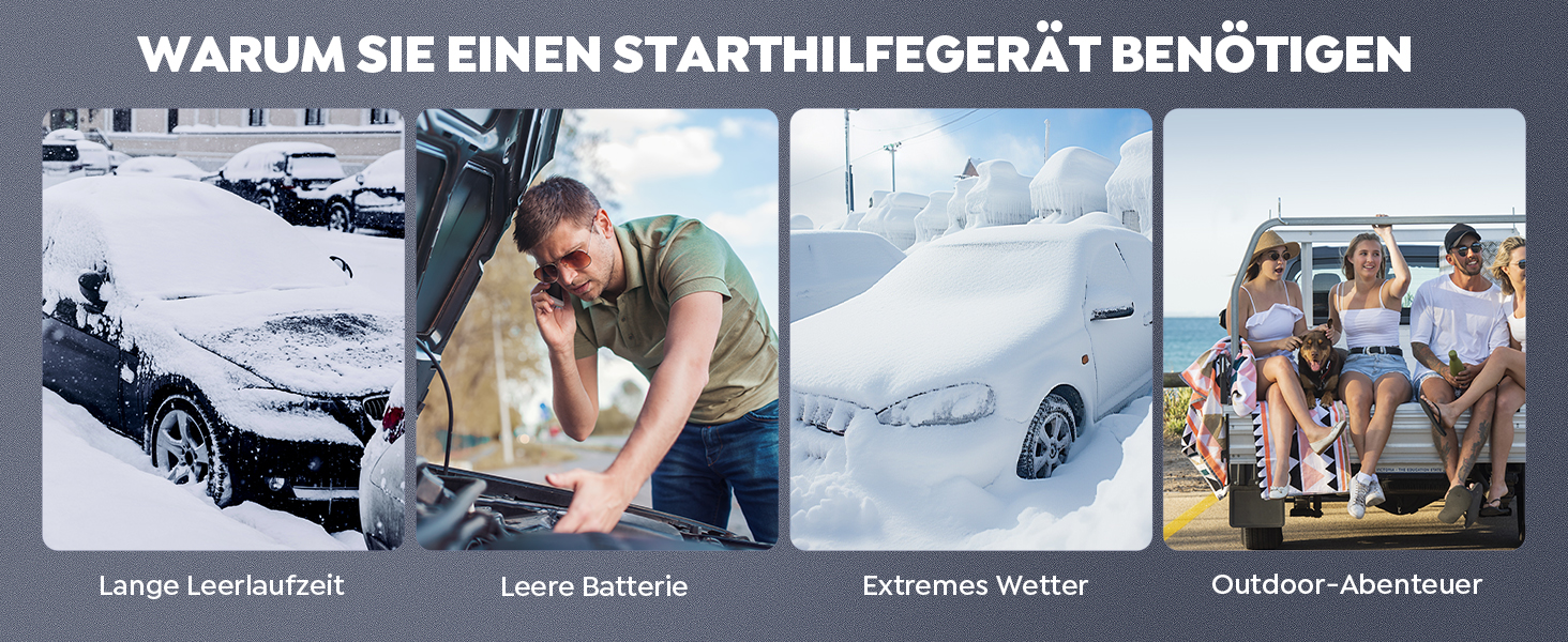 Powerbank Starthilfe 8000A з компресором 160PSI, 12V для авто, 20000mAh, LED-ліхтар, LCD-дисплей, сріблястий