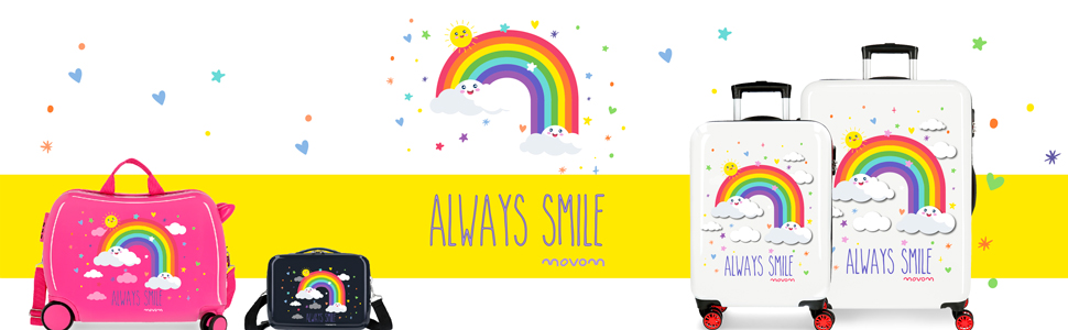 Дитяча валіза Enso Arcoiris Always Smile рожева 50x39x20 см Кодовий замок Hard Shell ABS 38 л 2,1 кг 4 колеса ручна поклажа