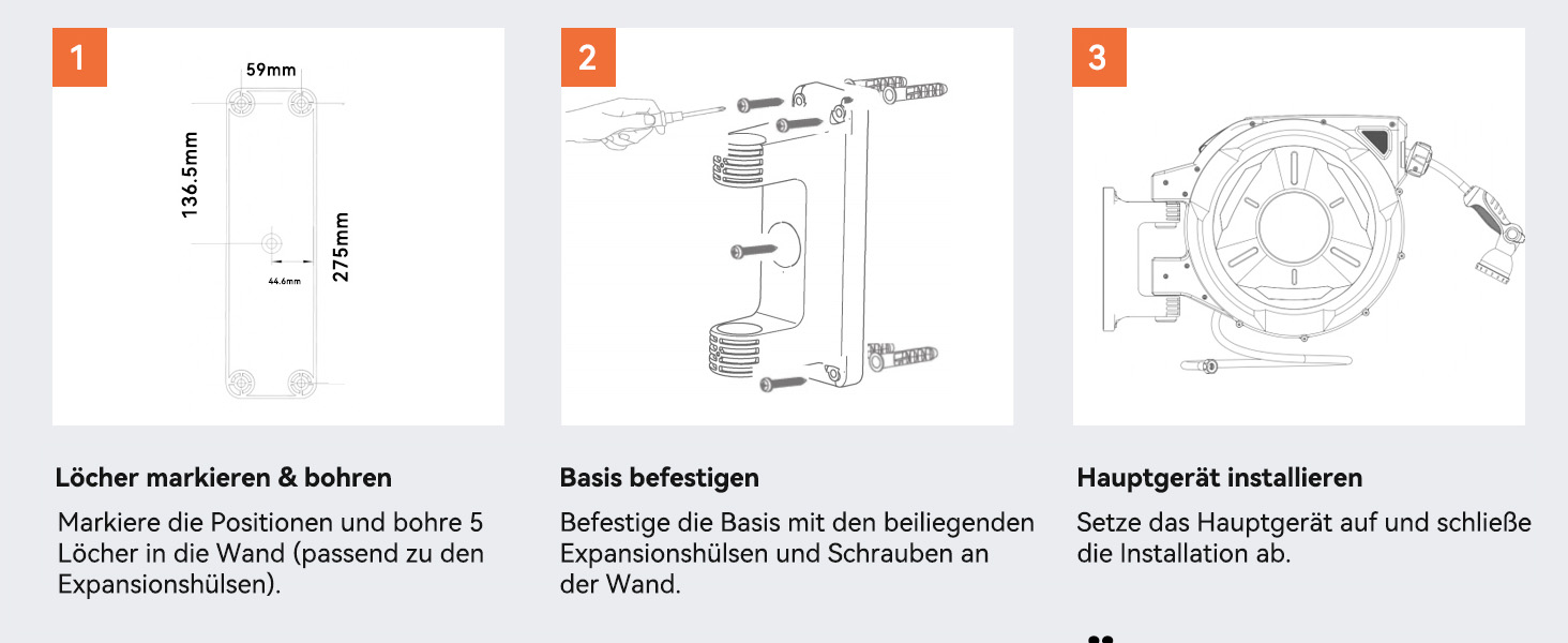 Шланговий барабан SUNPOW настінний 30м для саду, тераси та двору. Автоматичний намотувач, поворотна стійка 180°, 10 функцій розпилення, діаметр 16 мм.