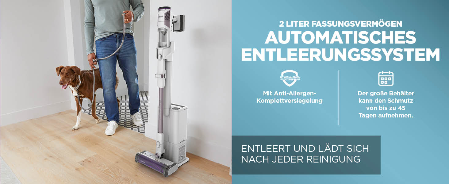 Shark акумуляторний пилосос Clean & Empty з базою самостійного очищення, до 40 хв роботи, бездротовий, для шерсті тварин, килимів та твердих підлог, з LED-підсвічуванням, тихий, білий/блакитний, BU3521EU