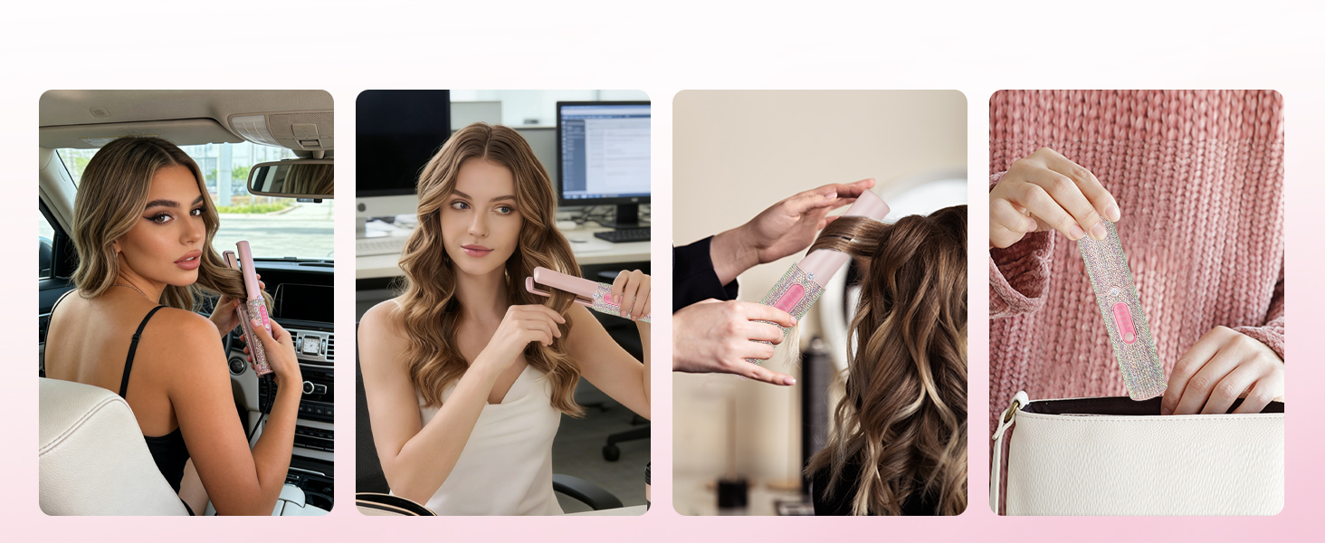 Бездротовий випрямляч для волосся Mini Glätteisen Titan з акумулятором 5000mAh, рожевий: 2-в-1 для випрямлення та завивки, портативний міні-випрямляч для подорожей з швидким нагрівом до 210°C