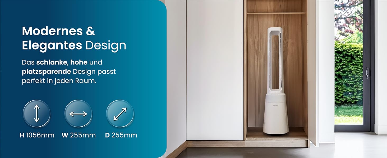 Вентилятор Pro Breeze OmniAir з очищувачем повітря, 105 см, осциляція 75°, пульт ДУ, HEPA 13, LED дисплей, 10 швидкостей, тихий, 5 режимів, Smart App